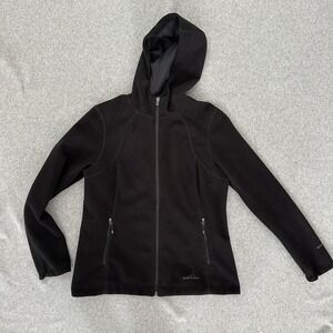 Eddie Bauer Jacket Womens Large Black Windcutter Hooded Fleece Full Zip Outdoor